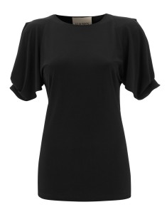 Draped sleeves crepe top by Havren will add a contemporary twist to your jersey basics.